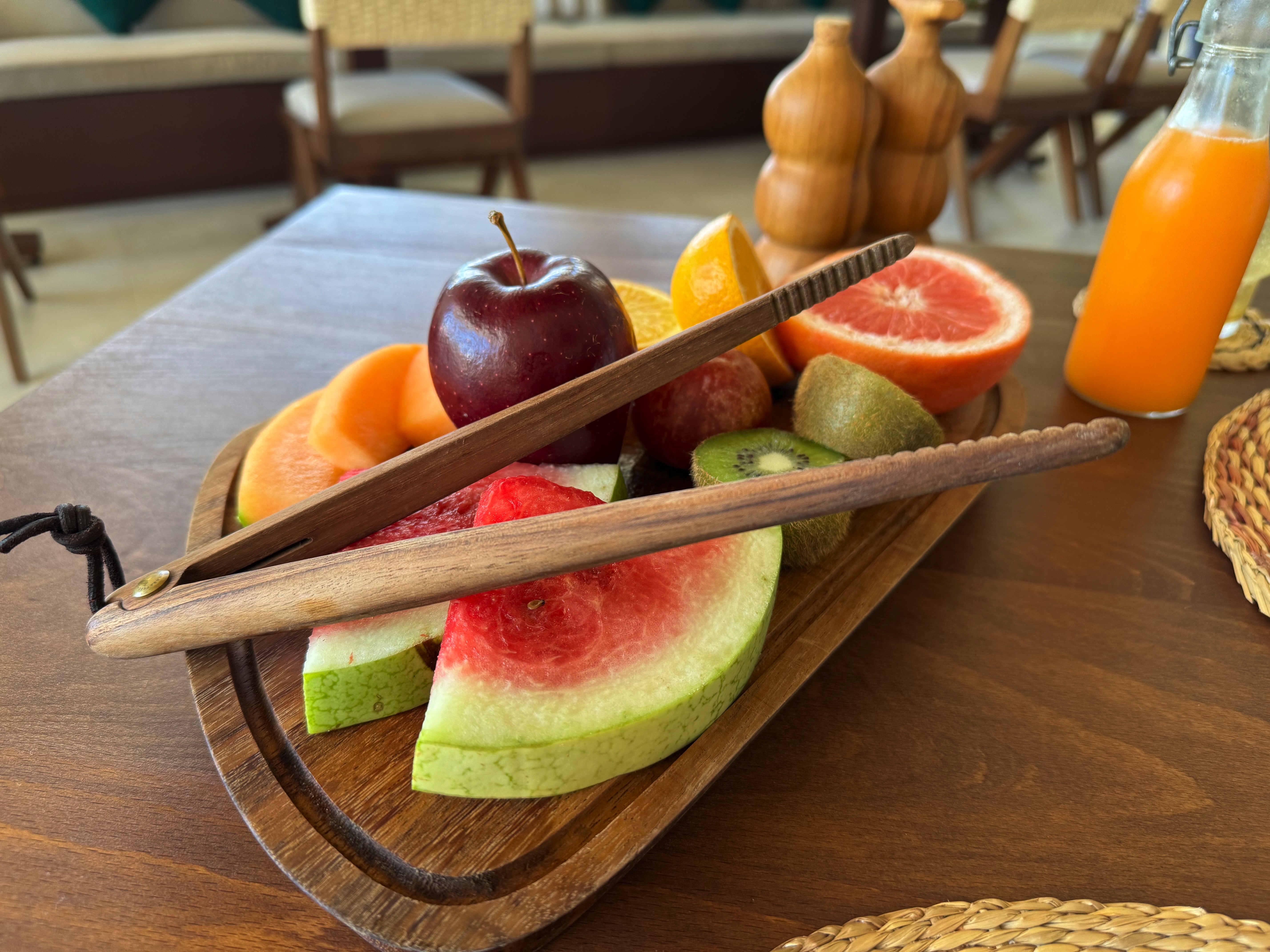 Fresh fruit served at each table for breakfast